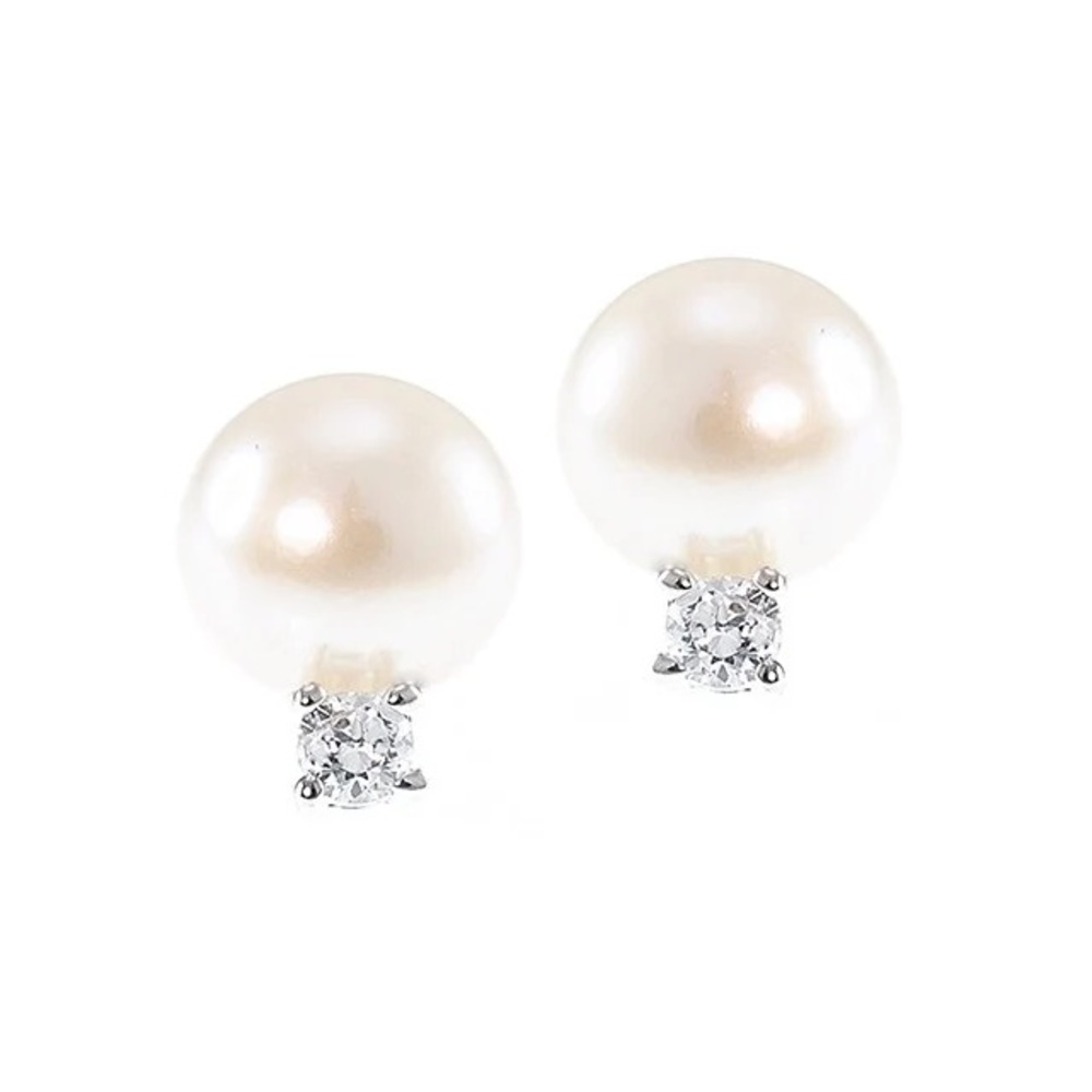 CZ by Kenneth jay lane freshwater pearl and cz stud earrings